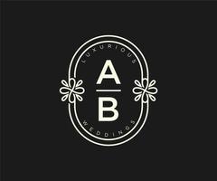 ab initialer brev bröllop monogram logotyper mall, hand dragen modern minimalistisk och blommig mallar för inbjudan kort, spara de datum, elegant identitet. vektor