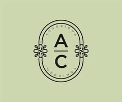 ac initialer brev bröllop monogram logotyper mall, hand dragen modern minimalistisk och blommig mallar för inbjudan kort, spara de datum, elegant identitet. vektor