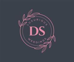 ds Initialen Brief Hochzeit Monogramm Logos Vorlage, handgezeichnete moderne minimalistische und florale Vorlagen für Einladungskarten, Datum speichern, elegante Identität. vektor