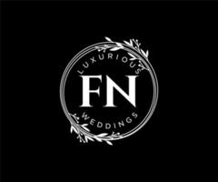 fn initialen brief hochzeitsmonogramm logos vorlage, handgezeichnete moderne minimalistische und florale vorlagen für einladungskarten, datum speichern, elegante identität. vektor