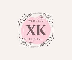 xk Initialen Brief Hochzeit Monogramm Logos Vorlage, handgezeichnete moderne minimalistische und florale Vorlagen für Einladungskarten, Datum speichern, elegante Identität. vektor