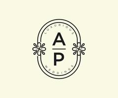 ap initialer brev bröllop monogram logotyper mall, hand dragen modern minimalistisk och blommig mallar för inbjudan kort, spara de datum, elegant identitet. vektor