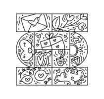 valentine dag logotyp vektor sömlös mönster gåva låda, kuvert, hjärta och ringa. hand dragen monoline konstruktör för romantisk hälsning kort