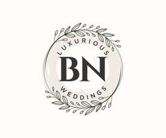 bn initialer brev bröllop monogram logotyper mall, hand dragen modern minimalistisk och blommig mallar för inbjudan kort, spara de datum, elegant identitet. vektor