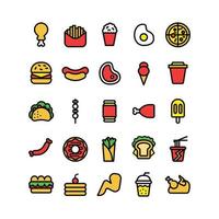 Fast-Food-Icon-Set mit linearer Füllung vektor