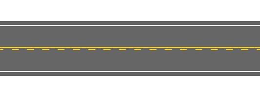 leere gerade straße mit markierung. Ansicht von oben. nahtloses muster der autobahn. Fahrbahn horizontale Vorlage isoliert auf weißem Hintergrund. Fahrbahnelement des Stadtplans vektor