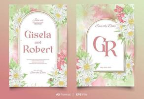 aquarellhochzeitseinladungsschablone mit weißer und rosa blumenverzierung vektor