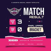 match resultat e-sport gaming baner mall för social media flygblad med logotyp vektor