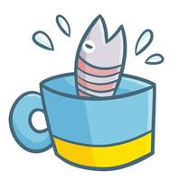 rolig och söt fisk i en blå kopp vektor