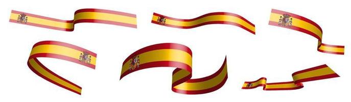 satz feiertagsbänder. Spanien-Flagge weht im Wind. Trennung in untere und obere Schicht. Gestaltungselement. Vektor auf weißem Hintergrund