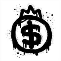 spray målad graffiti valuta i svart över vit. droppar av sprutas dollar och krona ikon. isolerat på vit bakgrund. vektor illustration