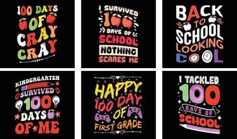 100 Tage Schul-T-Shirt-Designpaket. 100 Tage Schulvektor. Typografie-T-Shirt-Design. vektor