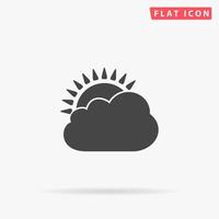 Sol moln. enkel platt svart symbol med skugga på vit bakgrund. vektor illustration piktogram
