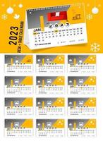 skrivbord kalender 2023 kreativ design, enkel en gång i månaden vertikal datum layout för 2023 år i engelsk. 12 månader kalender mallar, modern tabell kalender design. företags- eller företag kalender. vektor