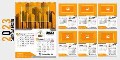 wandkalender 2023 kreatives design, einfaches monatliches vertikales datumslayout für das jahr 2023 in englisch. 12 Monate Kalendervorlagen, modernes Neujahrskalenderdesign. Unternehmens- oder Geschäftskalender. vektor