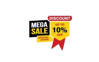 10-prozentiges Mega-Verkaufsangebot, Räumung, Werbebanner-Layout mit Aufkleberstil. vektor