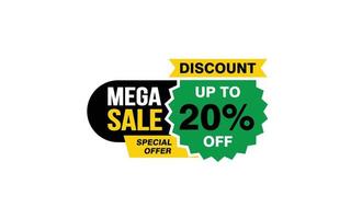 20 Prozent Mega-Sale-Angebot, Räumung, Werbebanner-Layout mit Aufkleberstil. vektor