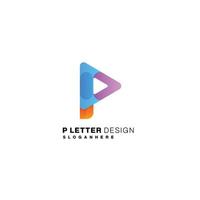 Buchstabe p Design mit Play-Button-Design bunt vektor