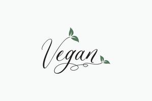 veganes Logo mit einer Kombination aus veganem Schriftzug und Blättern für jedes Unternehmen, insbesondere Restaurants, Cafés, Geschäfte usw. vektor