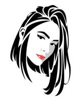 Schwarz-Weiß-Porträt einer jungen schönen Frau mit langen Haaren. abstraktes Haar. isolierter weißer Hintergrund. für Druck, Poster, Aufkleber usw. flache Vektorgrafik. vektor