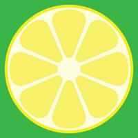 eine zitronenscheibe, gelbe zitrone und grüner hintergrund, zitrusfrüchte, frische und gesunde lebensmittel, zitronenillustrationsvektor, logo und zeichen vektor