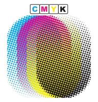 CMYK-Punkt, Halbtonpunkte, Grunge-Punkt-Effekt, Farbhalbton, Halbtonhintergrund, Halbton-CMYK-Farbverlauf, gepunkteter Farbverlauf, vektor