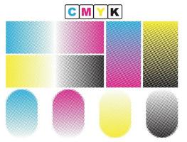 CMYK-Punkt, Halbtonpunkte, Grunge-Punkt-Effekt, Farbhalbton, Halbtonhintergrund, Halbton-CMYK-Farbverlauf, gepunkteter Farbverlauf, vektor