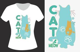 Katzen-T-Shirt-Design. Katze Miau T-Shirt-Design. vektor