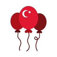 Turkiet republik dag med månen och stjärnan på ballonger platt stil vektor