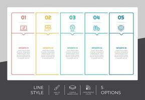 fyrkant infographic vektor design med 5 alternativ färgrik stil för presentation syfte.linje alternativ infographic kan vara Begagnade för företag och marknadsföring