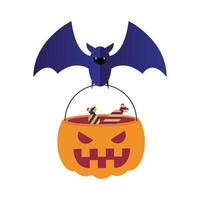 Halloween-Fledermaus mit Bonbons im Kürbisvektorentwurf vektor