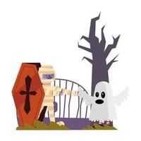 Halloween Mumie und Geist Cartoon Vektor-Design
