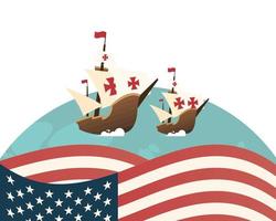 Christopher Columbus Schiffe am Meer mit USA Flagge Vektor-Design vektor
