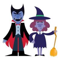 Halloween Vampir und Hexe Cartoon Vektor Design