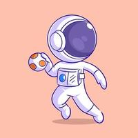 Astronaut in bester Laune beim Handballspielen vektor