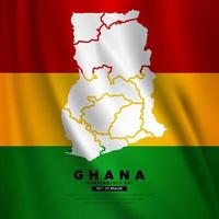 ghana unabhängigkeitstag design mit gewellter flagge und ghana karten. ghana unabhängigkeitstag vektor