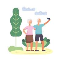 aktives älteres Paar nimmt ein Selfie Charaktere vektor