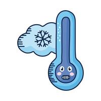 Kawaii Thermometer mit Schneelandschaft Comicfigur vektor