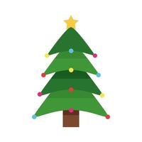 Frohe frohe Weihnachten grüner Baum mit Stern und Kugeln vektor