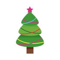 Frohe frohe Weihnachten grüner Baum mit Stern und Girlanden vektor