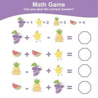 Mathe-Arbeitsblatt zum Zählen von Früchten. Mathe-Arbeitsblatt für den Kindergarten. pädagogisches druckbares mathe-arbeitsblatt. Aktivität zum Zählen und Schreiben von Antworten für Kinder. Vektor-Illustration. vektor