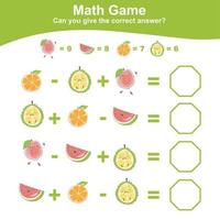 Mathe-Arbeitsblatt zum Zählen von Früchten. Mathe-Arbeitsblatt für den Kindergarten. pädagogisches druckbares mathe-arbeitsblatt. Aktivität zum Zählen und Schreiben von Antworten für Kinder. Vektor-Illustration. vektor