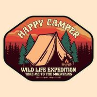 Abenteuer-Camping-Label-Vektor-Illustration Retro-Vintage-Abzeichen-Aufkleber und T-Shirt-Design vektor