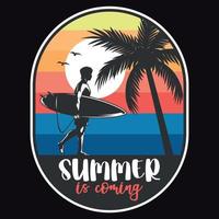 Sommer Sonnenuntergang Strand Label Vektor Illustration Retro Vintage Abzeichen Aufkleber und T-Shirt Design