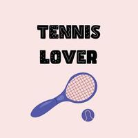 tennis älskare klotter platt illustration av racket och boll i trendig Färg. vektor