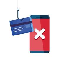 Daten-Phishing-Hacking-Online-Betrugskonzept mit Smartphone- und Kreditkartenhaken vektor