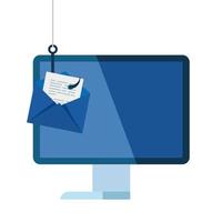 data phishing hacking online bluff koncept, med dator skrivbord och e-post krok vektor