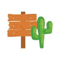 Kaktuspflanze mit hölzernem Wegweiser auf weißem Hintergrund vektor