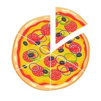 Vektor-Peperoni-Pizza mit Scheibe. Fast-Food-Illustration. Vektor eps10