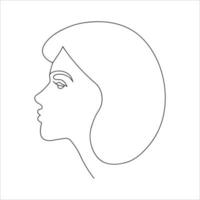 vektor ett linje Söt kvinna porträtt i profil. linje svart och vit minimal illustration. skönhet logotyp.